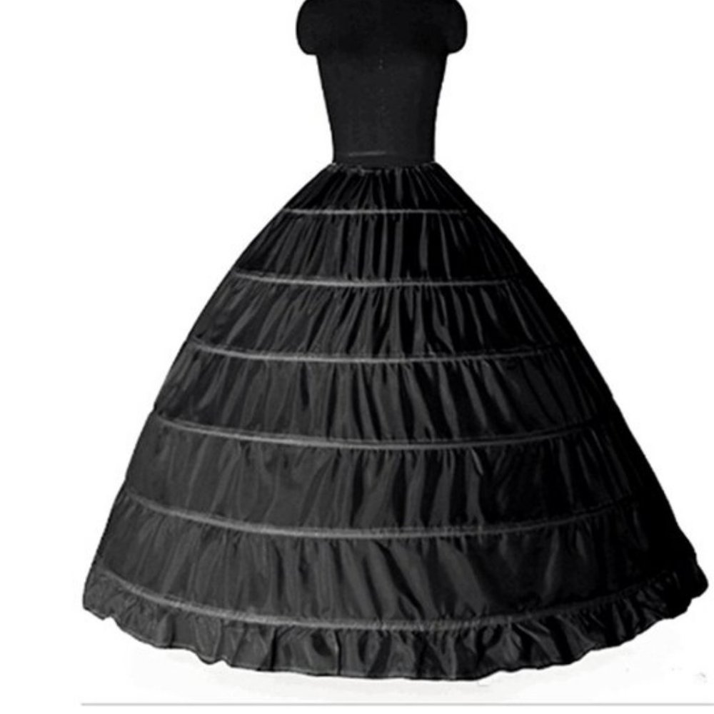 Black 6 Hoop Long Petticoat Crinoline Ball Gown Skirt Underskirt
